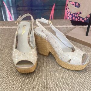 MIA - Ivory Eylet Wedge Sandals